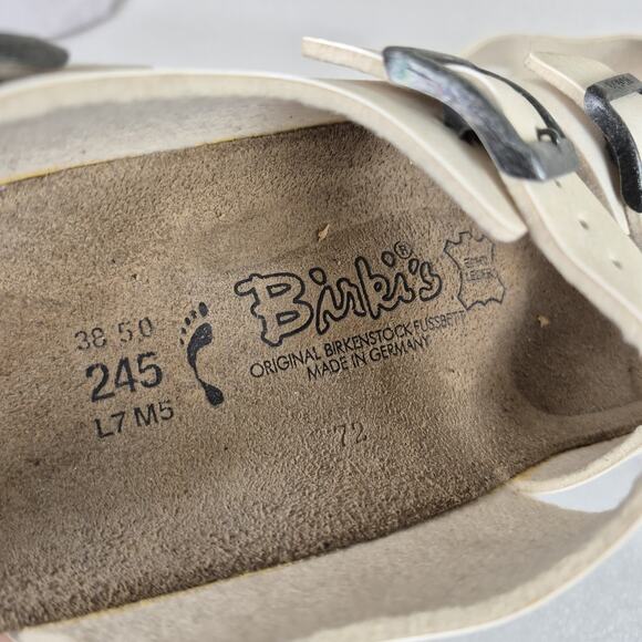 Birki’s Birkenstock Sandals 245 L7 M5 Size 38 White Leather Strappy Adjustable - Picture 7 of 8